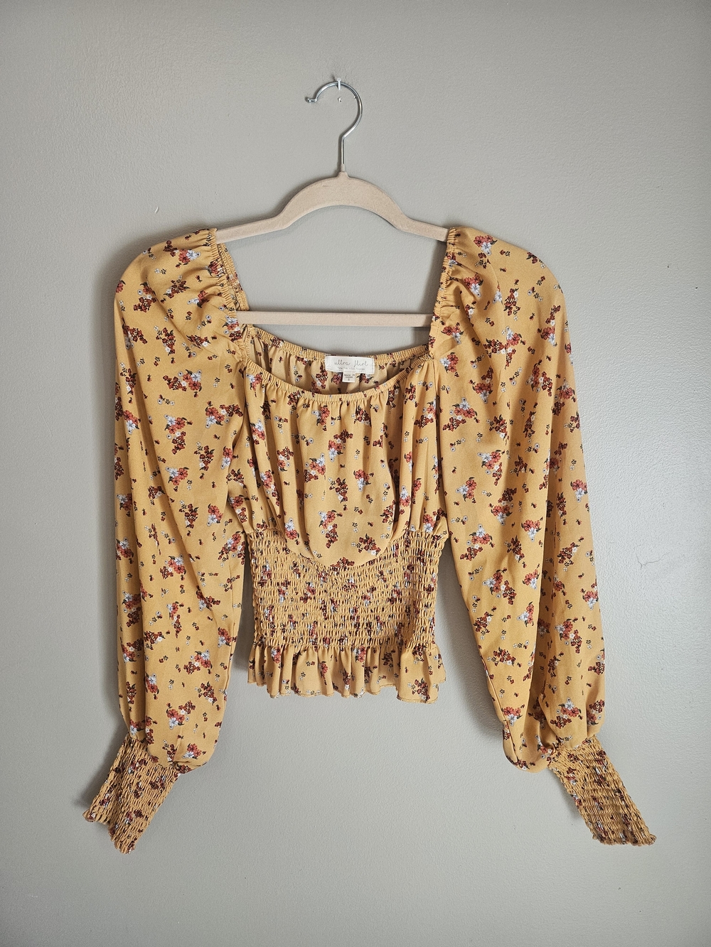 Ultra Flirt Smocked Floral Peasant Blouse